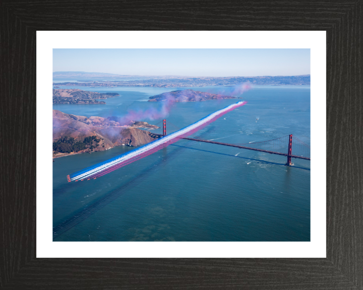 RAF Red Arrows over The Golden Gate Bridge Photo Print - Royal Air Force Aircraft Hampshire Prints 10 x 8 Black Frame Yes