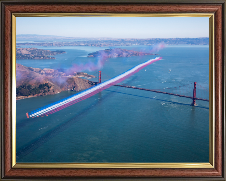 RAF Red Arrows over The Golden Gate Bridge Photo Print - Royal Air Force Aircraft Hampshire Prints 10 x 8 Classic Frame No
