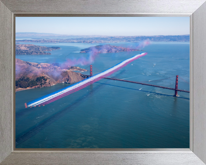 RAF Red Arrows over The Golden Gate Bridge Photo Print - Royal Air Force Aircraft Hampshire Prints 10 x 8 Silver Frame No