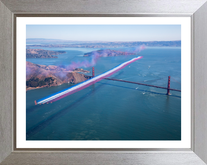 RAF Red Arrows over The Golden Gate Bridge Photo Print - Royal Air Force Aircraft Hampshire Prints 10 x 8 Silver Frame Yes