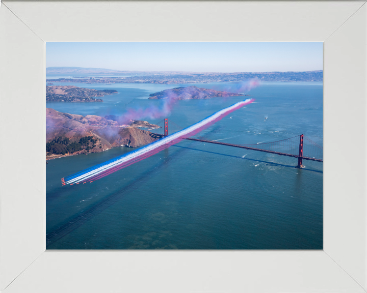 RAF Red Arrows over The Golden Gate Bridge Photo Print - Royal Air Force Aircraft Hampshire Prints 10 x 8 White Frame No