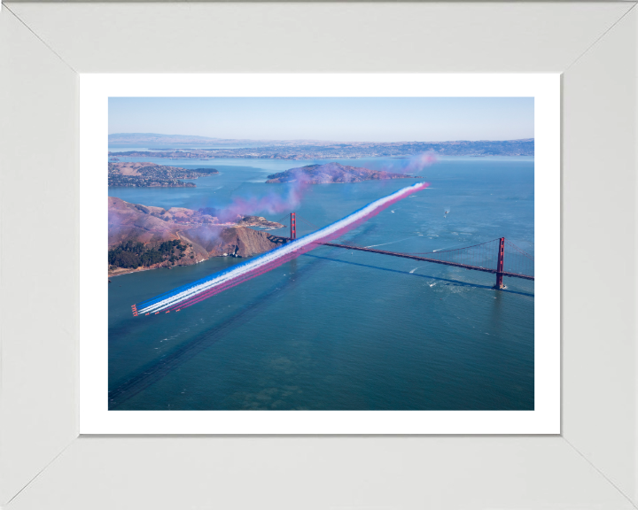 RAF Red Arrows over The Golden Gate Bridge Photo Print - Royal Air Force Aircraft Hampshire Prints 10 x 8 White Frame Yes