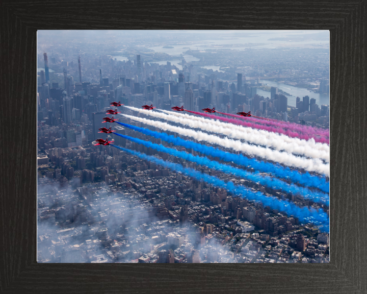 RAF Red Arrows over New York USA Photo Print - Royal Air Force Aircraft Hampshire Prints 10 x 8 Black Frame No