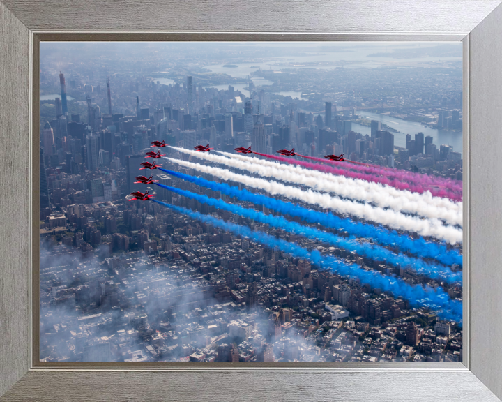 RAF Red Arrows over New York USA Photo Print - Royal Air Force Aircraft Hampshire Prints 10 x 8 Silver Frame No