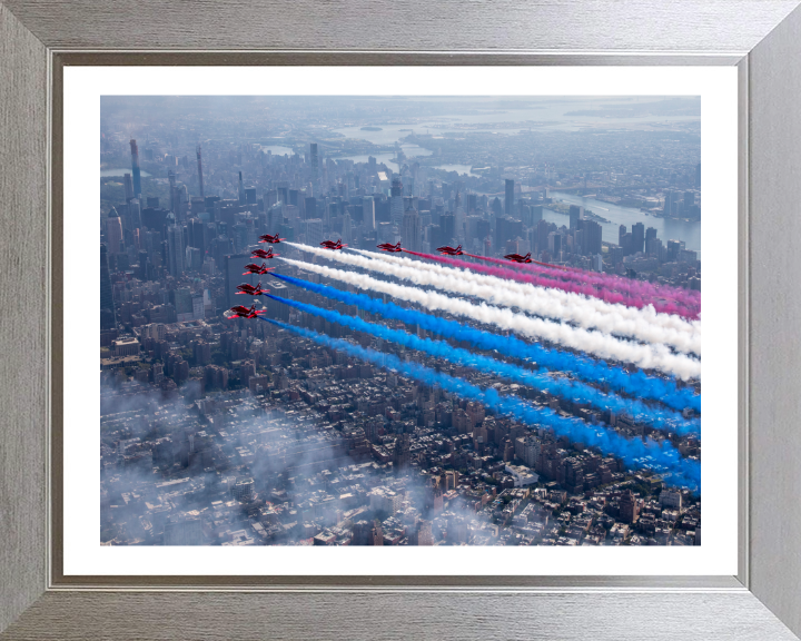 RAF Red Arrows over New York USA Photo Print - Royal Air Force Aircraft Hampshire Prints 10 x 8 Silver Frame Yes