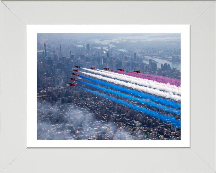 RAF Red Arrows over New York USA Photo Print - Royal Air Force Aircraft Hampshire Prints 10 x 8 White Frame Yes