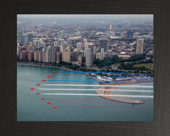 RAF Red Arrows over Chicago USA Photo Print - Royal Air Force Aircraft Hampshire Prints 10 x 8 Black Frame No