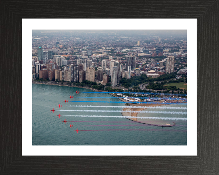 RAF Red Arrows over Chicago USA Photo Print - Royal Air Force Aircraft Hampshire Prints 10 x 8 Black Frame Yes