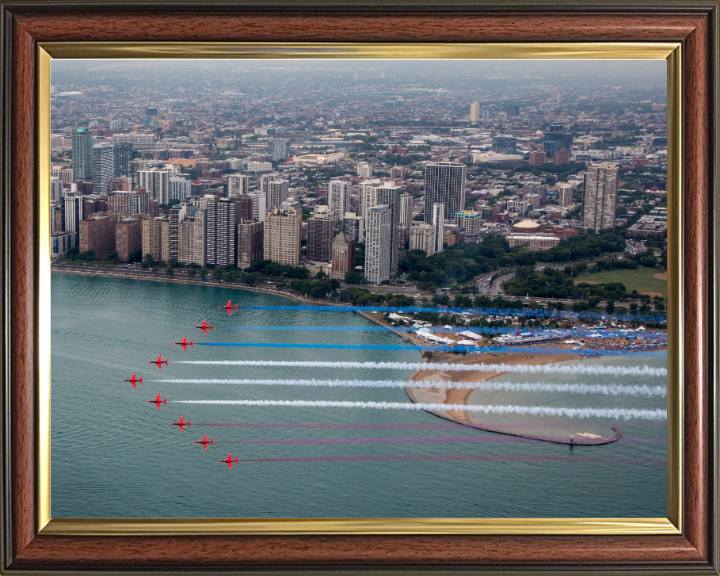 RAF Red Arrows over Chicago USA Photo Print - Royal Air Force Aircraft Hampshire Prints 10 x 8 Classic Frame No