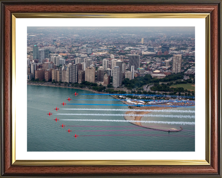 RAF Red Arrows over Chicago USA Photo Print - Royal Air Force Aircraft Hampshire Prints 10 x 8 Classic Frame Yes