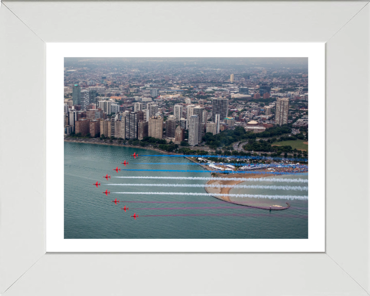 RAF Red Arrows over Chicago USA Photo Print - Royal Air Force Aircraft Hampshire Prints 10 x 8 White Frame Yes