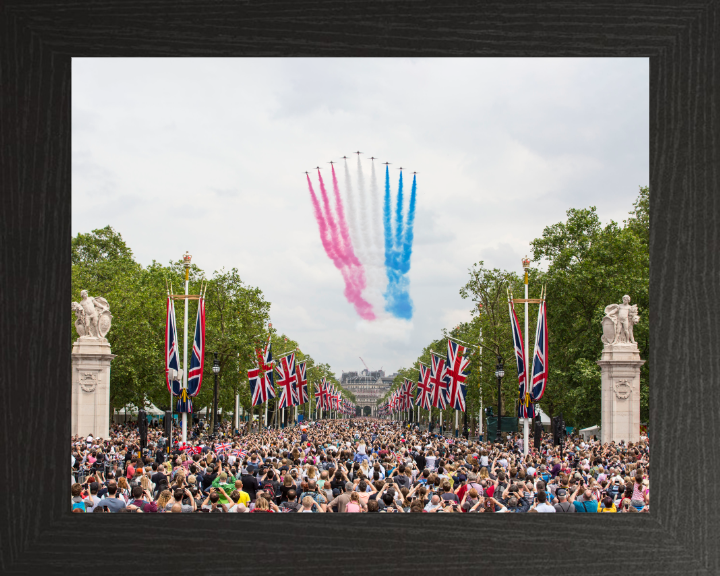 RAF Red Arrows fly over the Mall London Photo Print - Royal Air Force Aircraft Hampshire Prints 10 x 8 Black Frame No