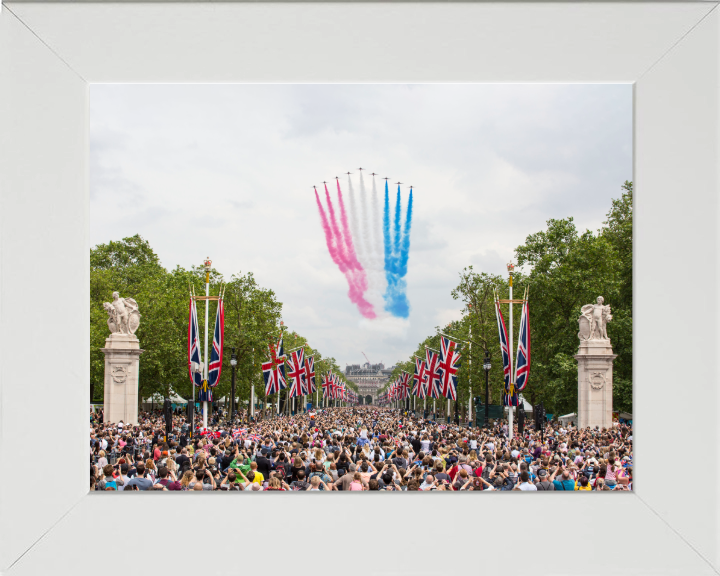 RAF Red Arrows fly over the Mall London Photo Print - Royal Air Force Aircraft Hampshire Prints 10 x 8 White Frame No