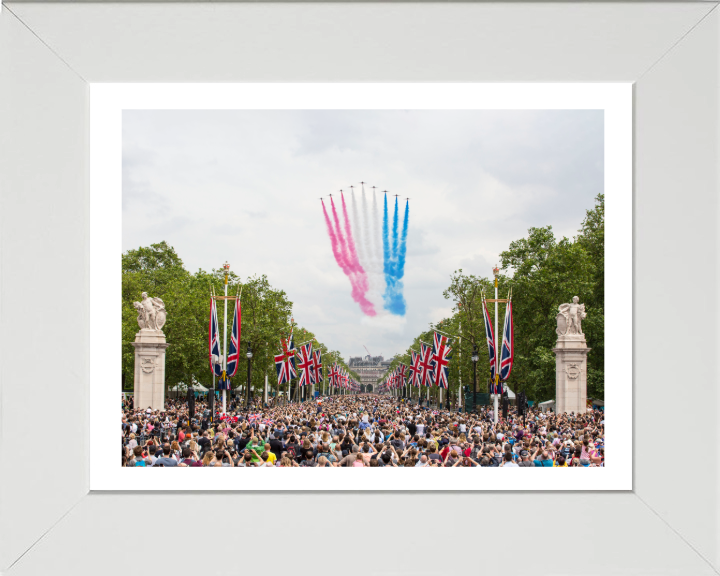 RAF Red Arrows fly over the Mall London Photo Print - Royal Air Force Aircraft Hampshire Prints 10 x 8 White Frame Yes