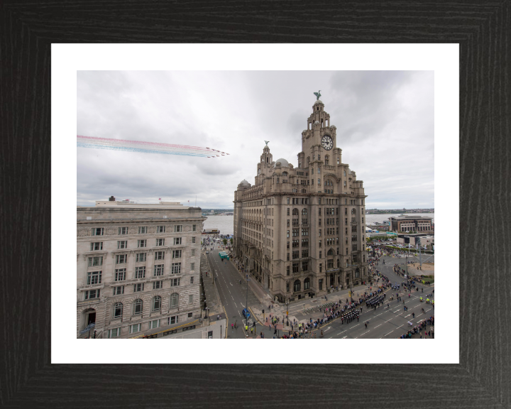 RAF Red Arrows over Liverpool UK Photo Print - Royal Air Force Aircraft Hampshire Prints 10 x 8 Black Frame Yes