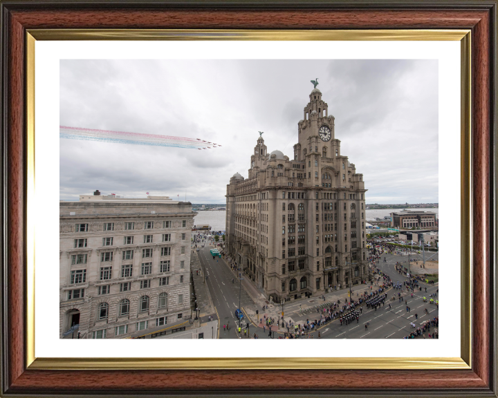 RAF Red Arrows over Liverpool UK Photo Print - Royal Air Force Aircraft Hampshire Prints 10 x 8 Classic Frame Yes
