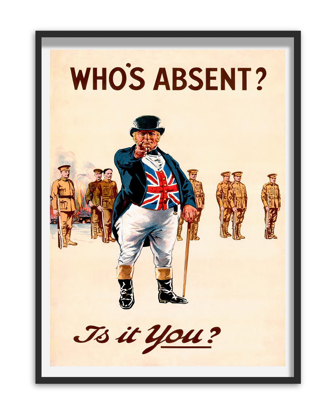 John Bull who's absent is it you? | British World War One Recruitment Poster Posters, Prints, & Visual Artwork Hampshire Prints