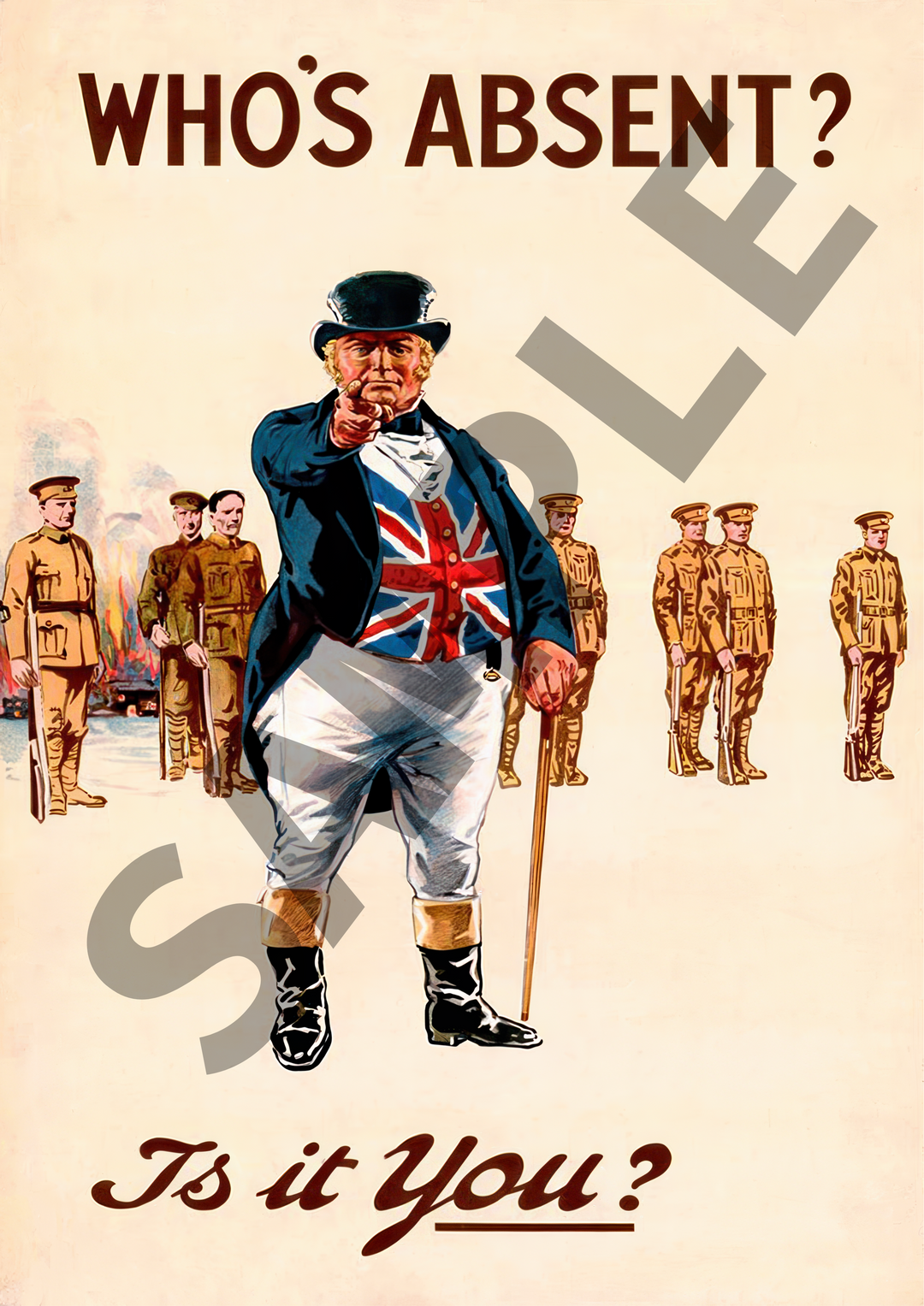 John Bull who's absent is it you? | British World War One Recruitment Poster Posters, Prints, & Visual Artwork Hampshire Prints