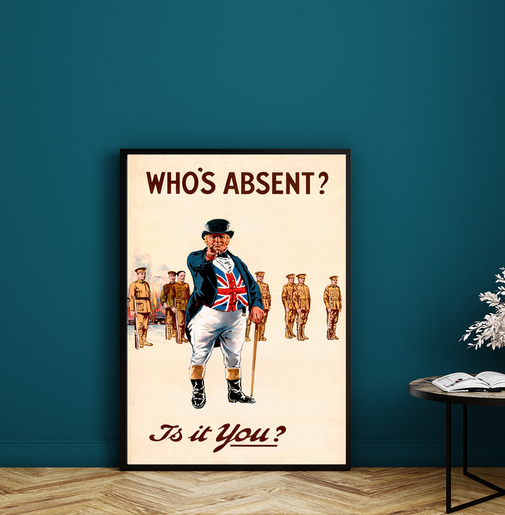 John Bull who's absent is it you? | British World War One Recruitment Poster Posters, Prints, & Visual Artwork Hampshire Prints