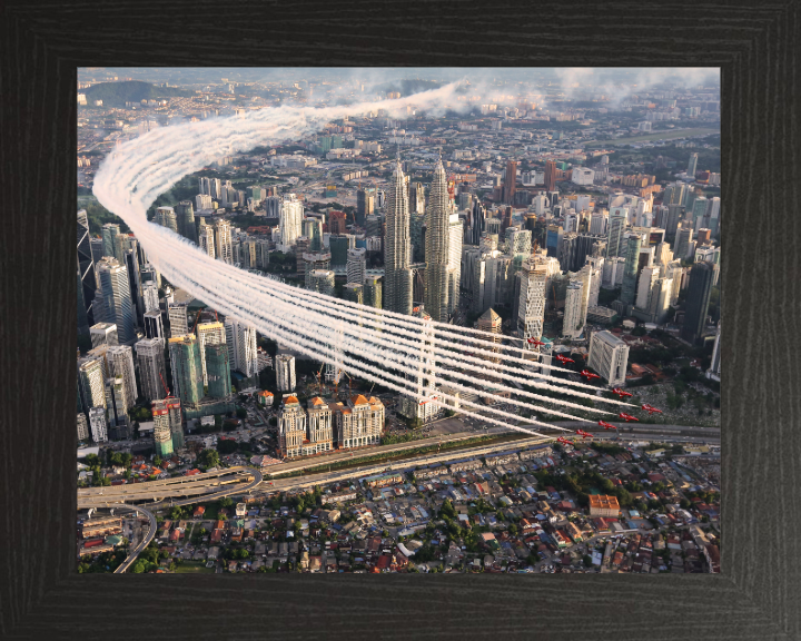RAF Red Arrows over Kuala Lumpur Photo Print - Royal Air Force Aircraft Hampshire Prints 10 x 8 Black Frame No