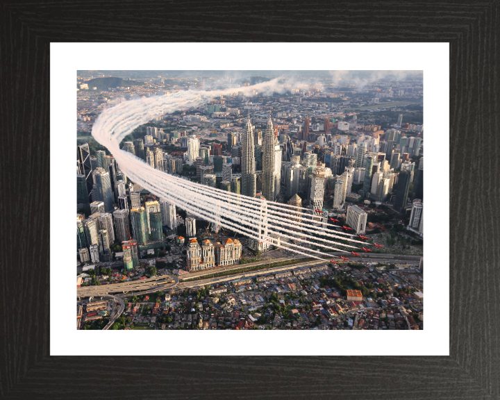 RAF Red Arrows over Kuala Lumpur Photo Print - Royal Air Force Aircraft Hampshire Prints 10 x 8 Black Frame Yes