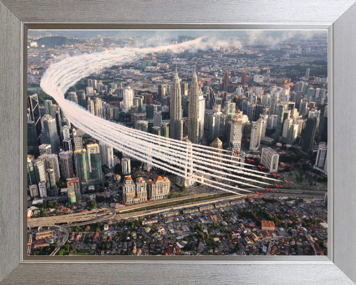 RAF Red Arrows over Kuala Lumpur Photo Print - Royal Air Force Aircraft Hampshire Prints 10 x 8 Silver Frame No