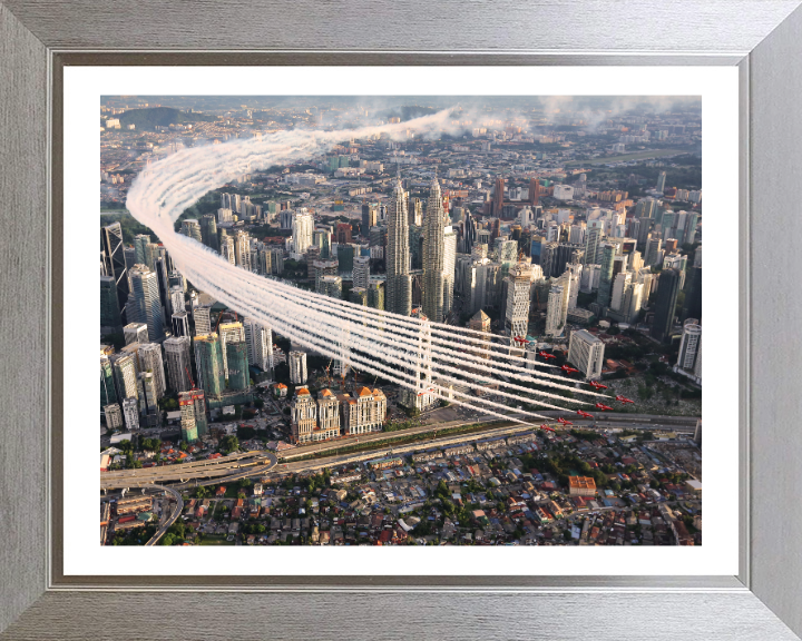 RAF Red Arrows over Kuala Lumpur Photo Print - Royal Air Force Aircraft Hampshire Prints 10 x 8 Silver Frame Yes