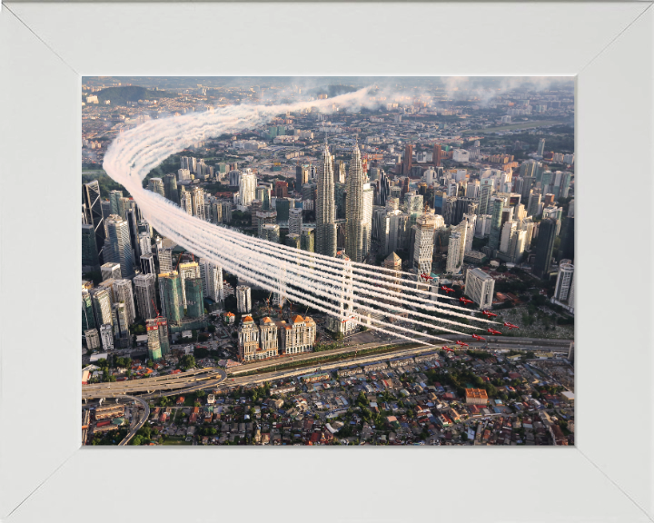 RAF Red Arrows over Kuala Lumpur Photo Print - Royal Air Force Aircraft Hampshire Prints 10 x 8 White Frame No