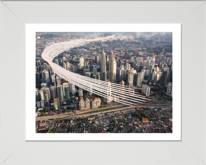 RAF Red Arrows over Kuala Lumpur Photo Print - Royal Air Force Aircraft Hampshire Prints 10 x 8 White Frame Yes