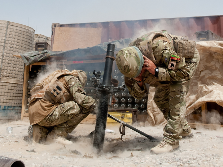 British Army Mortar Team Firing Afghanistan 2010