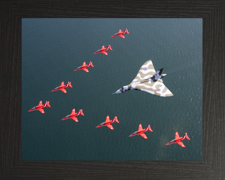 RAF Red Arrows and Vulcan bomber Photo Print - Royal Air Force Aircraft Hampshire Prints 10 x 8 Black Frame No