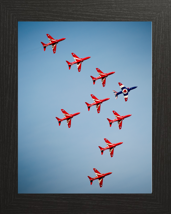 RAF Red Arrows in Formation Photo Print - Royal Air Force Aircraft Hampshire Prints 10 x 8 Black Frame No