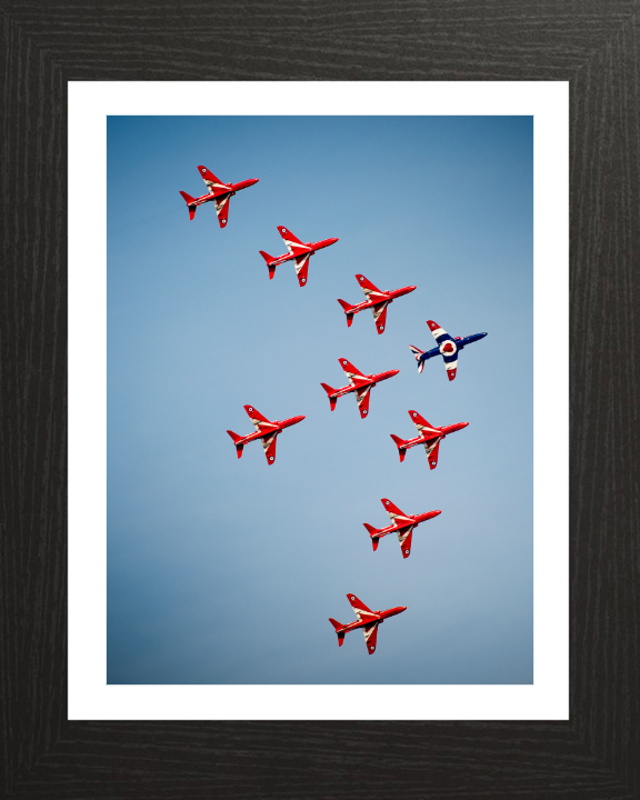 RAF Red Arrows in Formation Photo Print - Royal Air Force Aircraft Hampshire Prints 10 x 8 Black Frame Yes