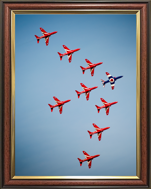 RAF Red Arrows in Formation Photo Print - Royal Air Force Aircraft Hampshire Prints 10 x 8 Classic Frame No