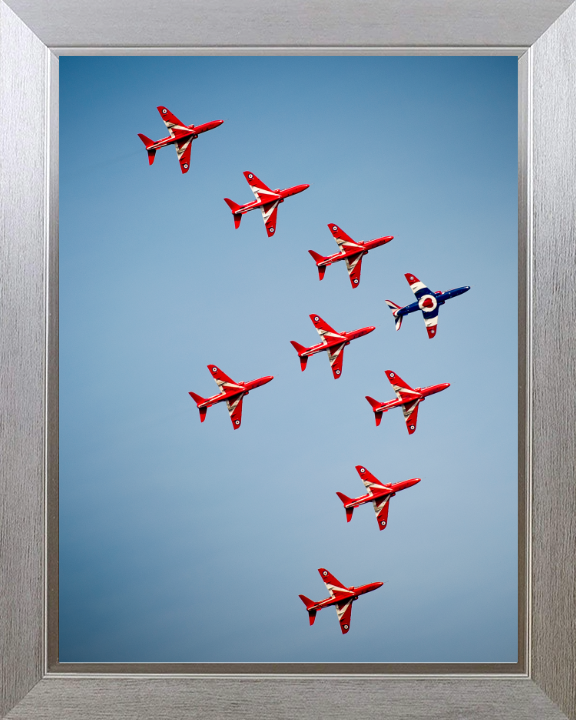 RAF Red Arrows in Formation Photo Print - Royal Air Force Aircraft Hampshire Prints 10 x 8 Silver Frame No