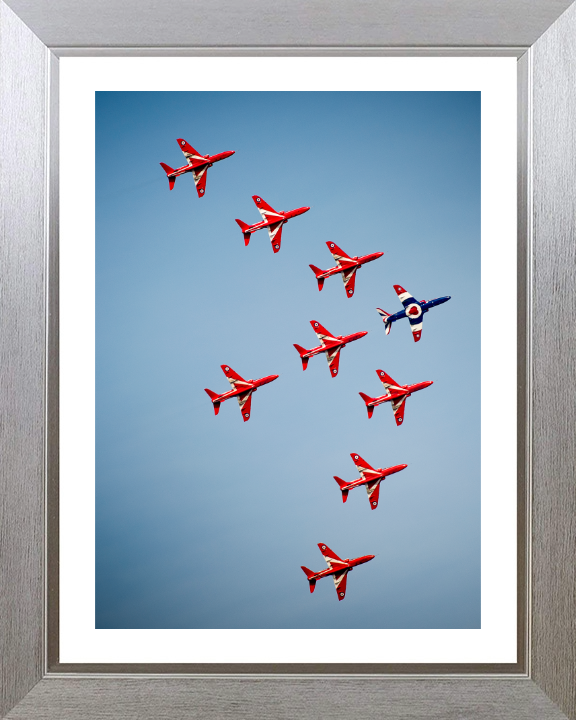 RAF Red Arrows in Formation Photo Print - Royal Air Force Aircraft Hampshire Prints 10 x 8 Silver Frame Yes