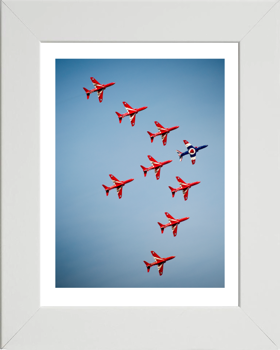 RAF Red Arrows in Formation Photo Print - Royal Air Force Aircraft Hampshire Prints 10 x 8 White Frame Yes