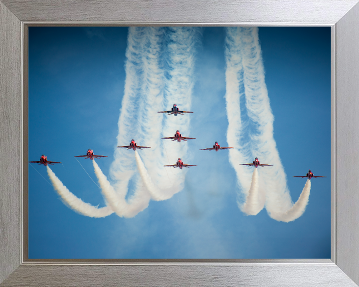 RAF Red Arrows in FormationPhoto Print - Royal Air Force Aircraft Hampshire Prints 10 x 8 Silver Frame No