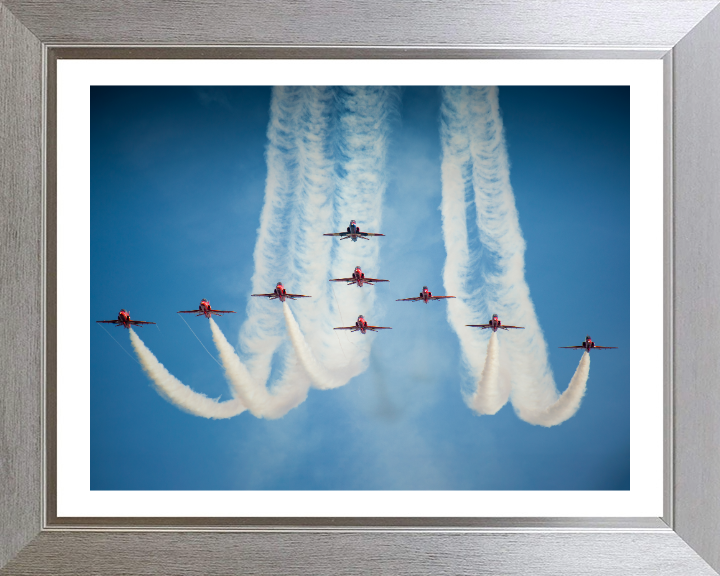 RAF Red Arrows in FormationPhoto Print - Royal Air Force Aircraft Hampshire Prints 10 x 8 Silver Frame Yes