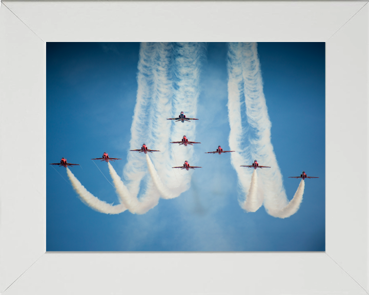 RAF Red Arrows in FormationPhoto Print - Royal Air Force Aircraft Hampshire Prints 10 x 8 White Frame No