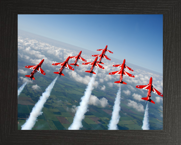 RAF Red Arrows in Formation Photo Print - Royal Air Force Aircraft Hampshire Prints 10 x 8 Black Frame No