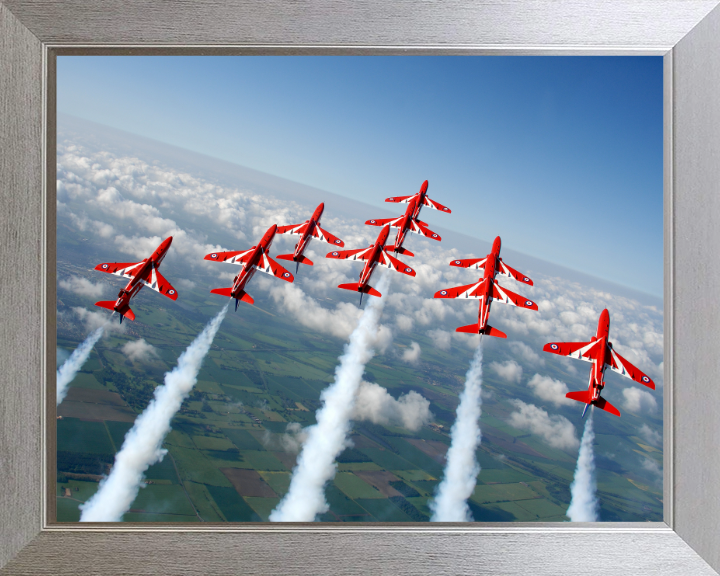 RAF Red Arrows in Formation Photo Print - Royal Air Force Aircraft Hampshire Prints 10 x 8 Silver Frame No