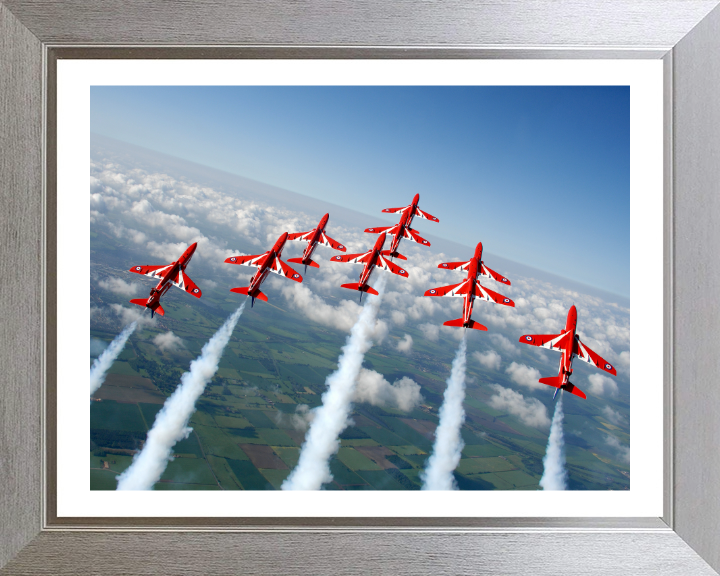 RAF Red Arrows in Formation Photo Print - Royal Air Force Aircraft Hampshire Prints 10 x 8 Silver Frame Yes
