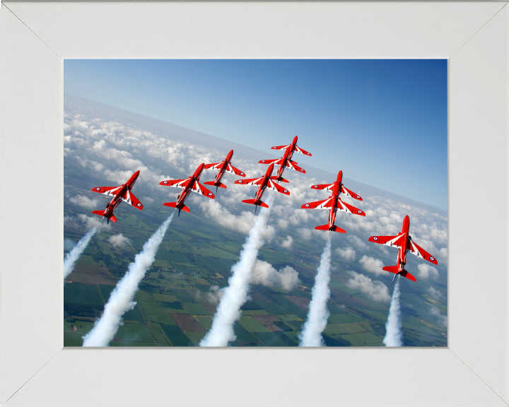 RAF Red Arrows in Formation Photo Print - Royal Air Force Aircraft Hampshire Prints 10 x 8 White Frame No