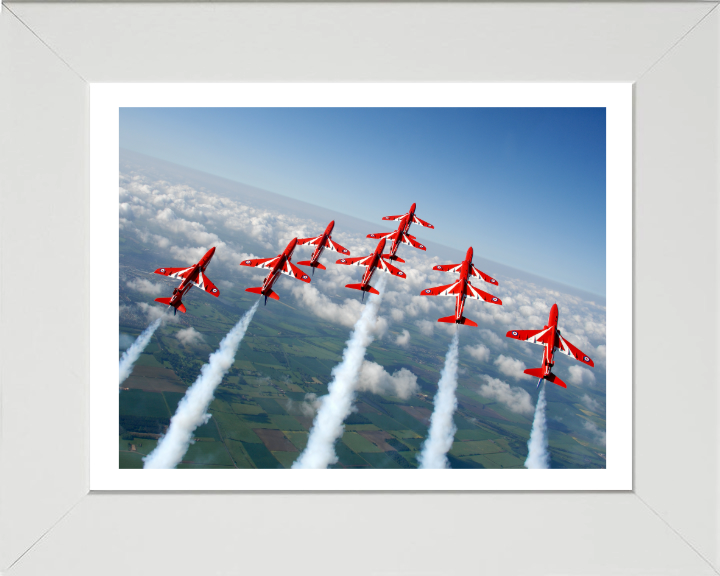 RAF Red Arrows in Formation Photo Print - Royal Air Force Aircraft Hampshire Prints 10 x 8 White Frame Yes