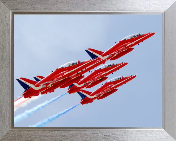 RAF Red Arrows in Formation Closeup Photo Print - Royal Air Force Aircraft Hampshire Prints 10 x 8 Silver Frame No