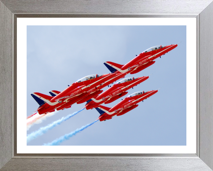 RAF Red Arrows in Formation Closeup Photo Print - Royal Air Force Aircraft Hampshire Prints 10 x 8 Silver Frame Yes