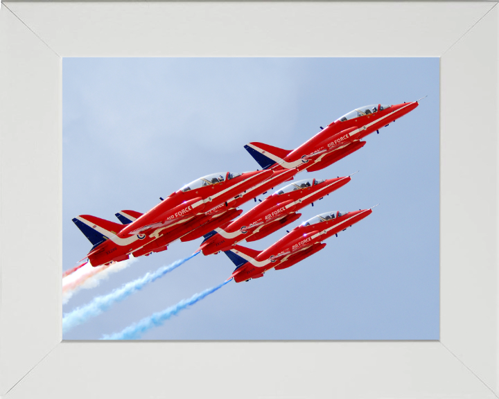 RAF Red Arrows in Formation Closeup Photo Print - Royal Air Force Aircraft Hampshire Prints 10 x 8 White Frame No