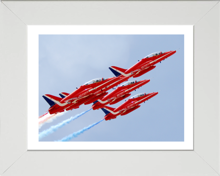 RAF Red Arrows in Formation Closeup Photo Print - Royal Air Force Aircraft Hampshire Prints 10 x 8 White Frame Yes