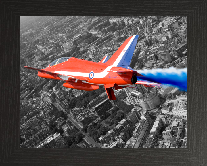 RAF Red Arrows over London UK Photo Print - Royal Air Force Aircraft Hampshire Prints 10 x 8 Black Frame No